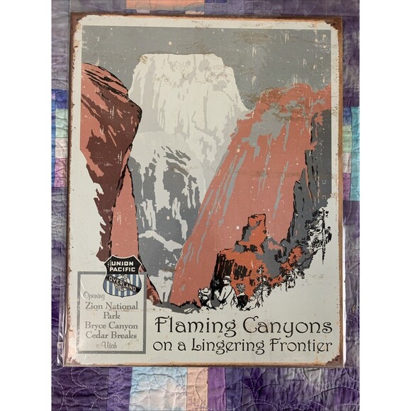 Unbranded Other - Flaming Canyons On A Lingering Frontier Metal 12.5x16 Sign Decor Man Cave Shop